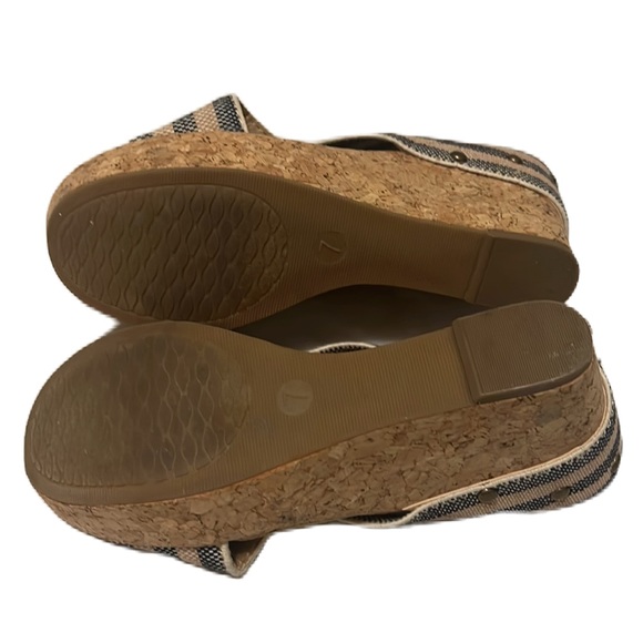 Women’s MERONA, Open-Toe, Wedge Sandals, Beige/Blue/Tan, Size 7 - Picture 4 of 6